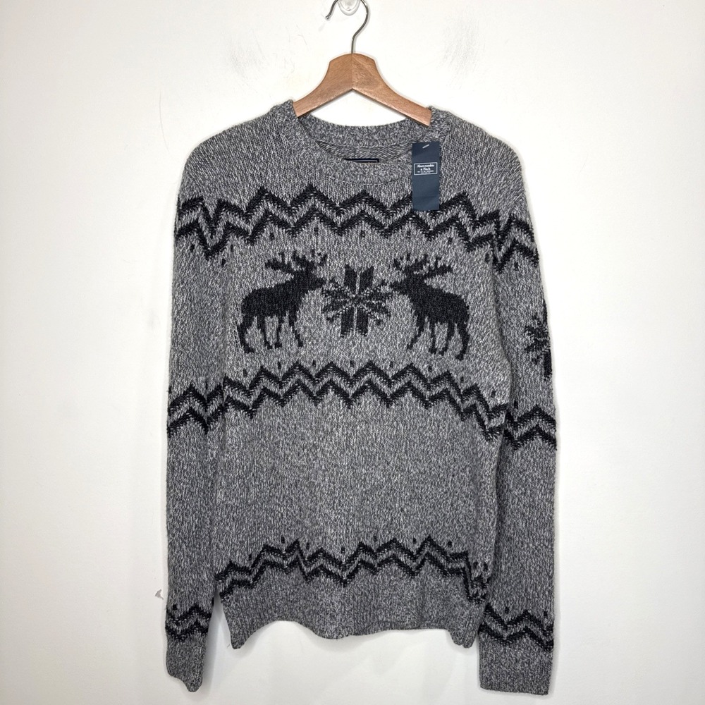 NEW Abercrombie & Fitch Fair Isle Moose Knit Sweater Wool Blend Y2K Ski Men's M